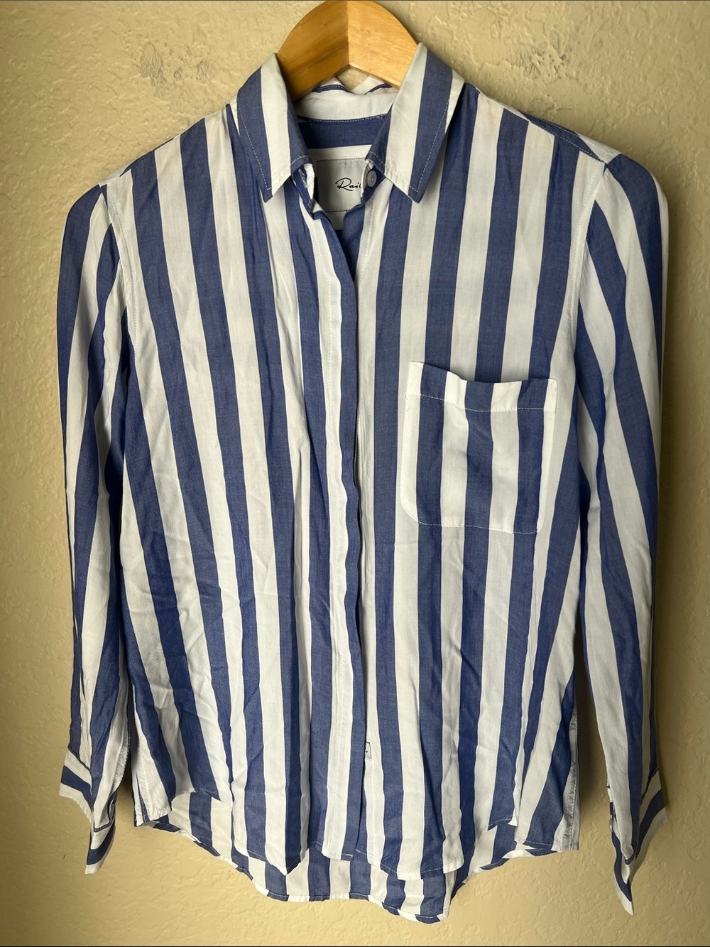 Rails Hayden blue and white thick stripe button down blouse - Picture 2 of 7
